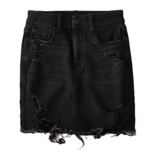 AMERICAN EAGLE High Waisted Black Distressed Denim Mini Skirt